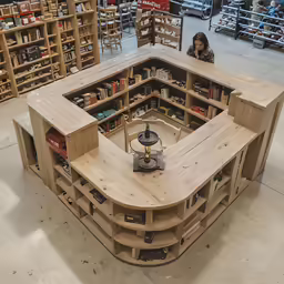 a table that looks like a bookcase in a store