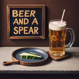 a beer and some bread on a counter