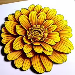 a drawing of a yellow flower on top of a white paper,a yellow flower that is on top of a paper