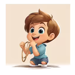 a boy in jeans kneeling with his arm around a tire
