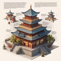 the structure of an asian building that includes several levels
