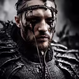 a man in a crown with barbed hair