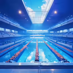 a man swimming with lots of blue sky and clouds