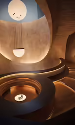 a circular room has round lights and circular floor