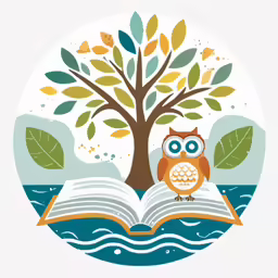 a book with a tree on top and an owl perched upon it