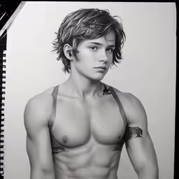 a male body drawing with a spiral notebook
