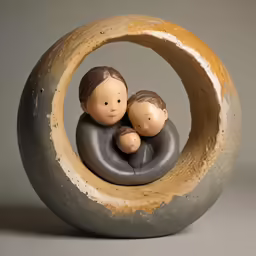 a sculpture depicting two people with their hands together
