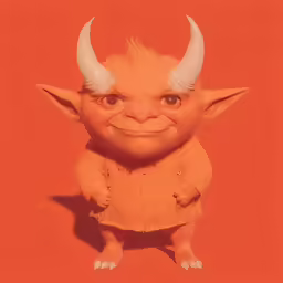 a picture of an orange troll with horns on it
