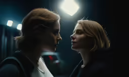 a couple of people are staring at each other