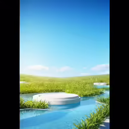a floating park next to some small waterway