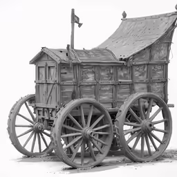 an old wooden wagon with some kind of roof