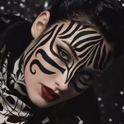 a woman with face painted to look like zebra print
