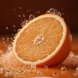an orange with drops of water on the top and side