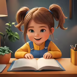 a cartoon image of a girl reading a book