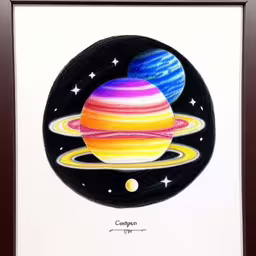 a photo of the saturn planet, with all its planets names and its rings,a picture of some colored saturn,a picture of two planets with stars in the background,this is a picture of a print with space and a picture,a picture with an image of two saturns and the planets in color