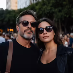 an older man and a young woman posing for the camera