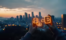 two people holding up letters spelling out the word