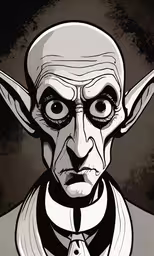 a white man with black and white designs on his face,a cartoon of a man with very dark eyes