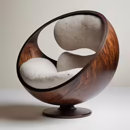 an egg chair is shown with its back cushion removed