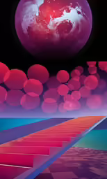 colorful artwork with a large earth in the background