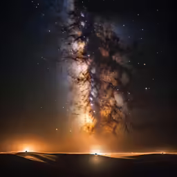 a tall structure of material sitting in the desert at night