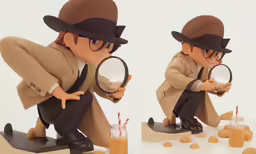 a man on a skateboard holding a magnifying glass