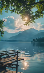 a bench is sitting on the edge of a lake