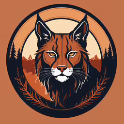 a fox head in a circle on an orange background,an illustration of a cat looking intently into the distance