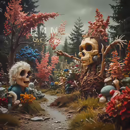 a man and a woman are walking through the forest