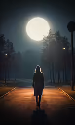 a person walks away from the sun on an empty street