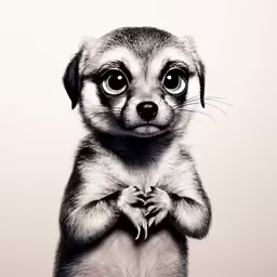 a monkey is standing in front of a grey background