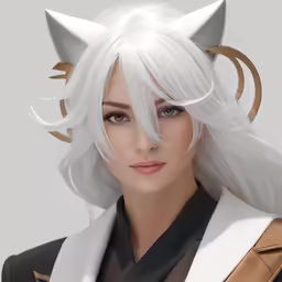 a female anime character with white hair and cat ears