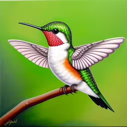 a picture of a hummingbird resting on a branch,a hummingbird flying across the air while sitting on a branch