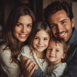 a man and two girls hug and smile