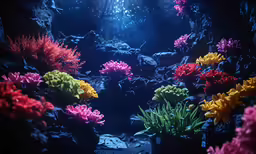 bright underwater plants grow in the dark water