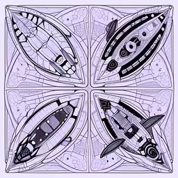 a purple paper with four pictures of different shapes