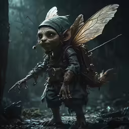 a creepy and cute troll with a cigarette in his mouth