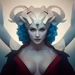 there is a woman with long blue hair
