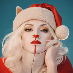 a woman wearing a santa hat and elf makeup