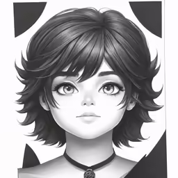 the girl with the black hair is shown from a drawing