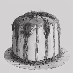 a white frosted cake sitting on top of a plate