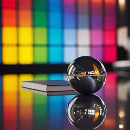 an artistic display of colorful squares and lines in the background