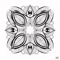 a drawing in black and white with a stylized design