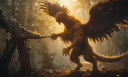 a big demon standing in the forest holding a sword