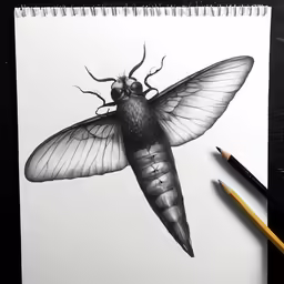 a insect drawing on a white paper