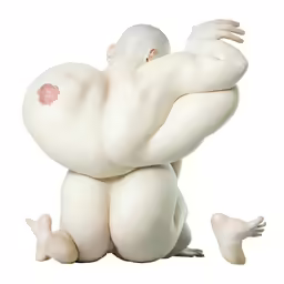 a woman in white sitting on her back and arms in the air