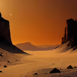 the sun rises over a rocky landscape in the desert