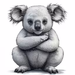 a koala sitting with his arms crossed