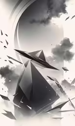 a futuristic art piece with abstract shapes in the background