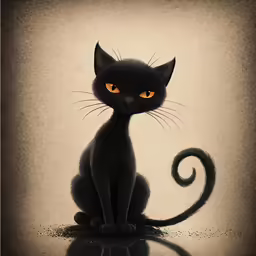 a black cat sits in front of a gray background